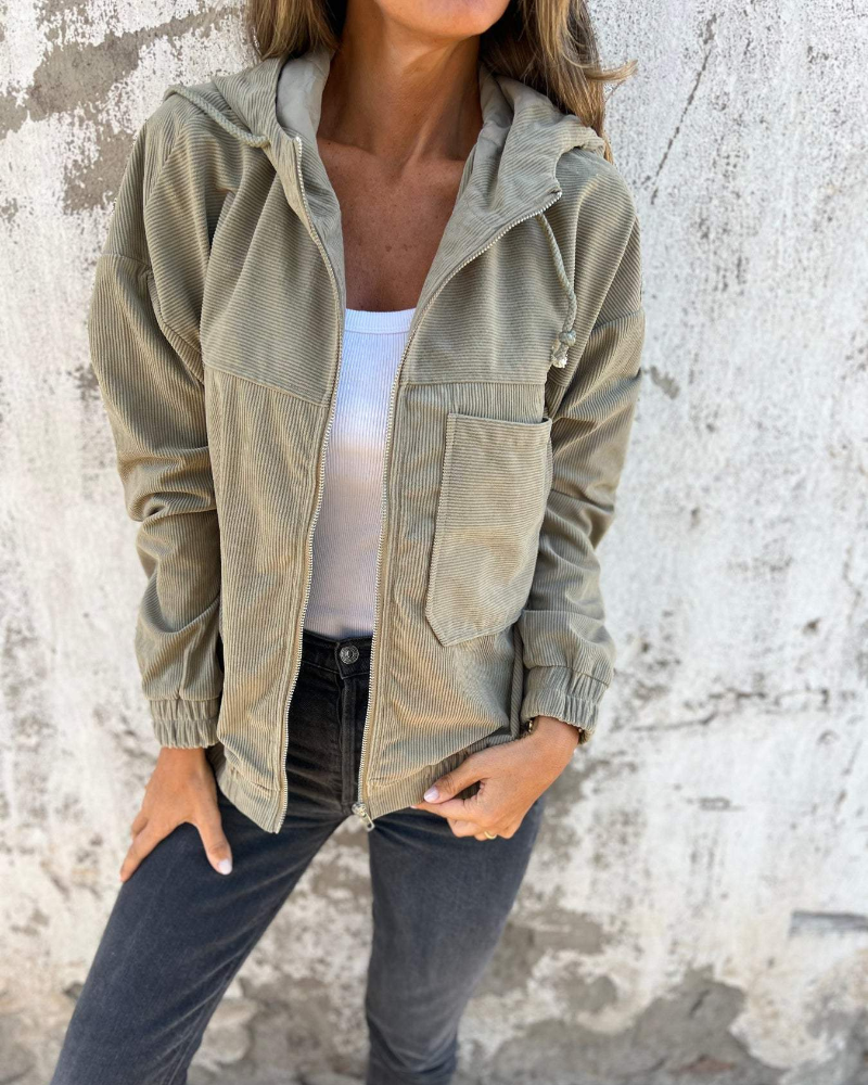 Ella™ | Cordjacke mit Kapuze und Reißverschluss