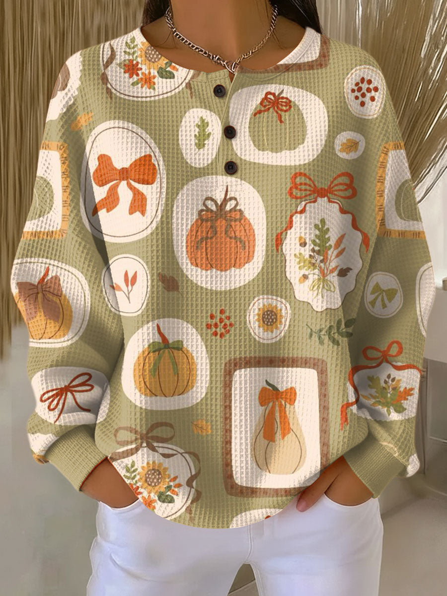 Freja | Herbstpullover mit Schleifen und Kürbis