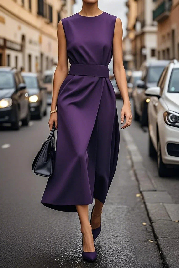 Vrouwen Elegante Effen Kleur Taille Jurk