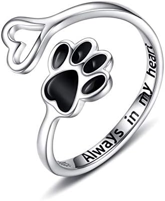 Handgefertigter Ring mit Pfote und Herz
