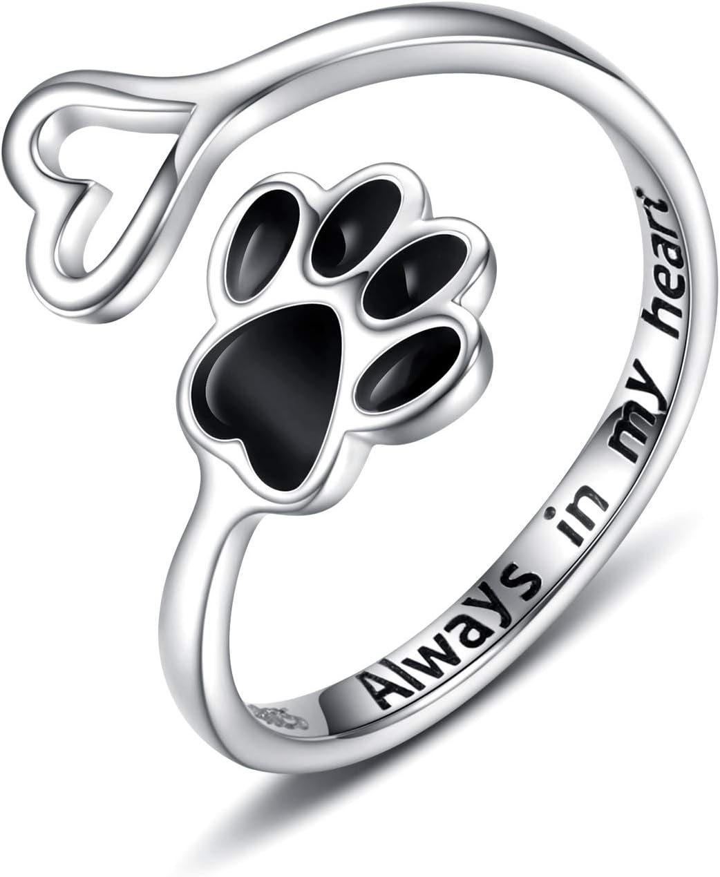 Handgefertigter Ring mit Pfote und Herz