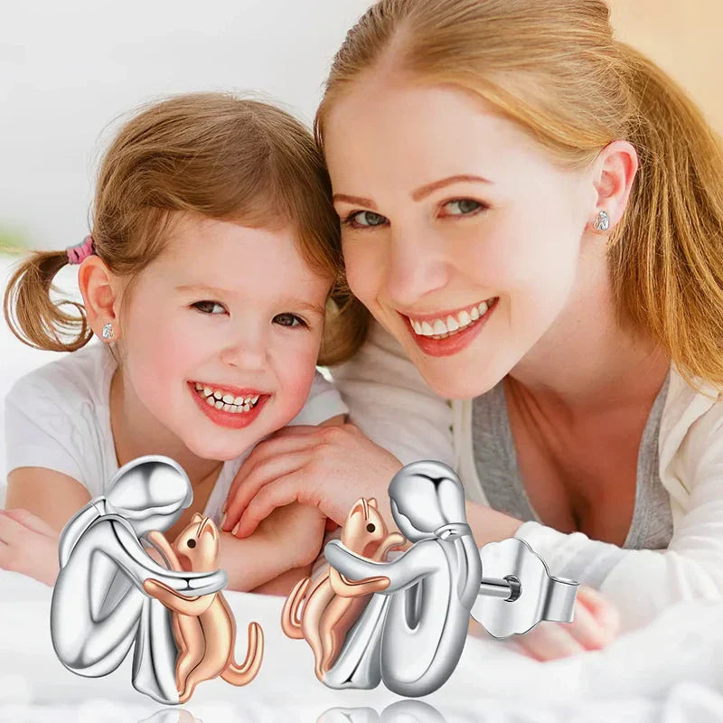 Bicolor Silberne und Goldene Katzen Knopf Ohrringe