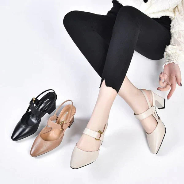 Slingback Pumps mit Absatz – Spitz und Strukturierter Synthetikleder