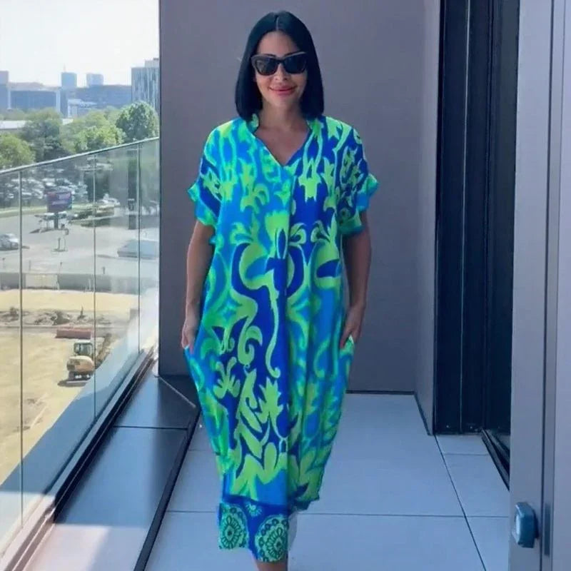Vestido Oceania™ aus Viskose mit Weitem Schnitt und Tropischem Druck