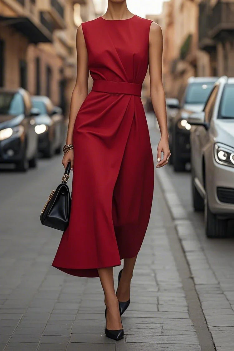 Vrouwen Elegante Effen Kleur Taille Jurk