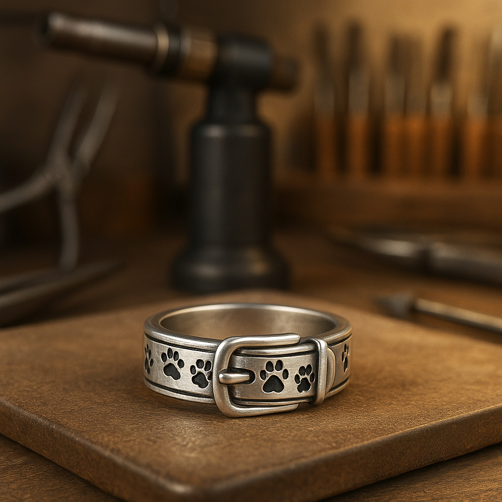 Ring mit einem süßen und eleganten Halsband in Form eines Hundes