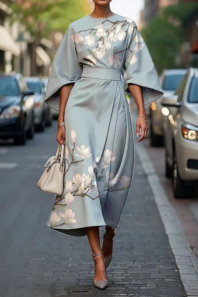 Vrouwen Vintage Elegante Bloemenprint Midi Jurk