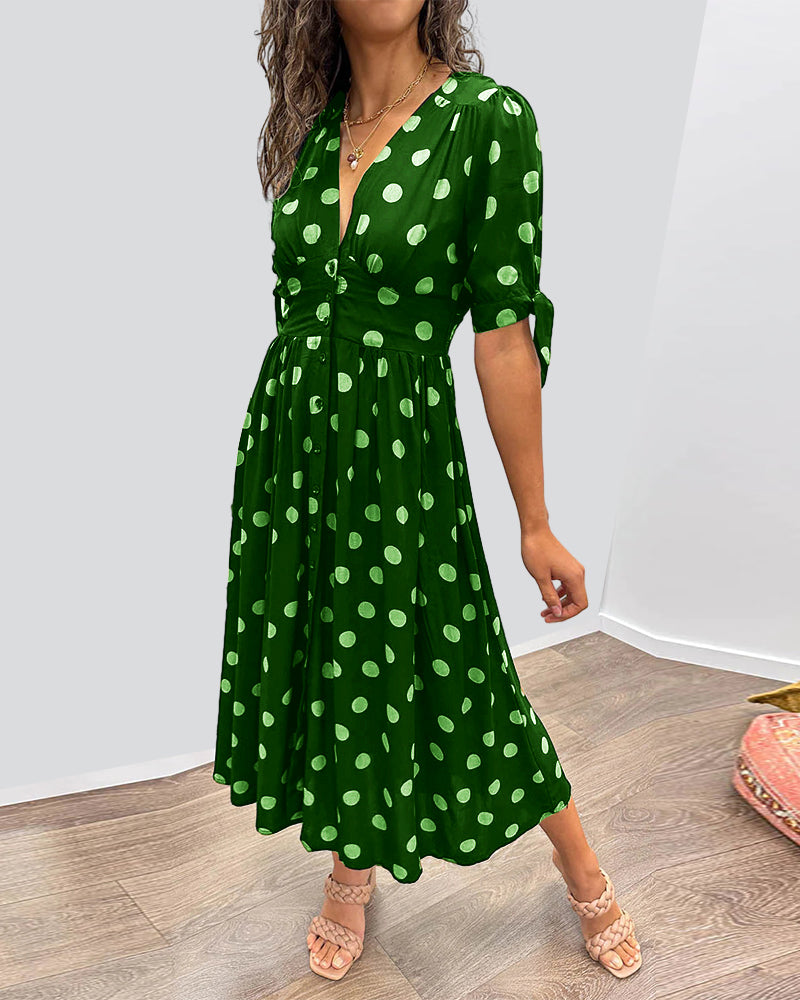 CATERINA | Midi Kleid mit V-Ausschnitt und zeitlosem Punktmuster