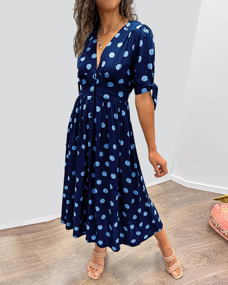 CATERINA | Midi Kleid mit V-Ausschnitt und zeitlosem Punktmuster