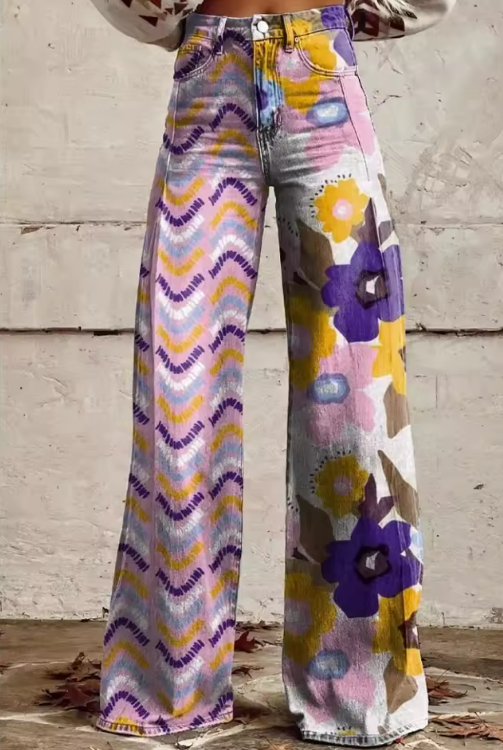 ISADORA | Boho Blumenhose mit Hoher Taille und Künstlerischem Komfort für Festivals