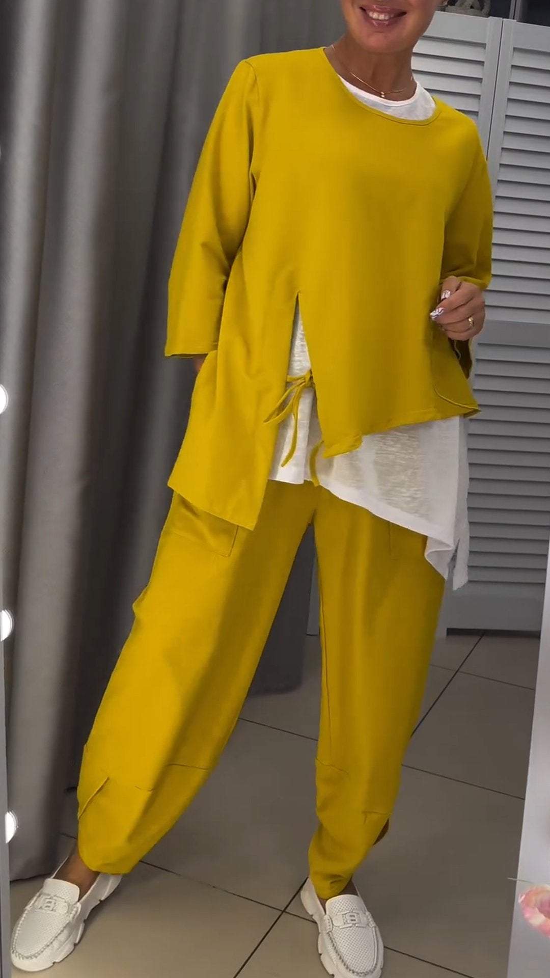 Damen Runder Hals Zweiteiliges Top und Hose Set
