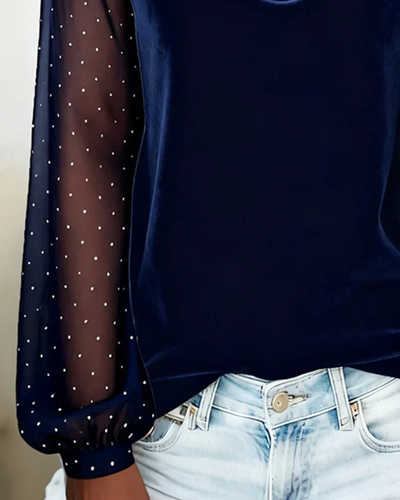 Amelia - Bluse mit drapiertem Kragen und semi-transparenten Einsätzen