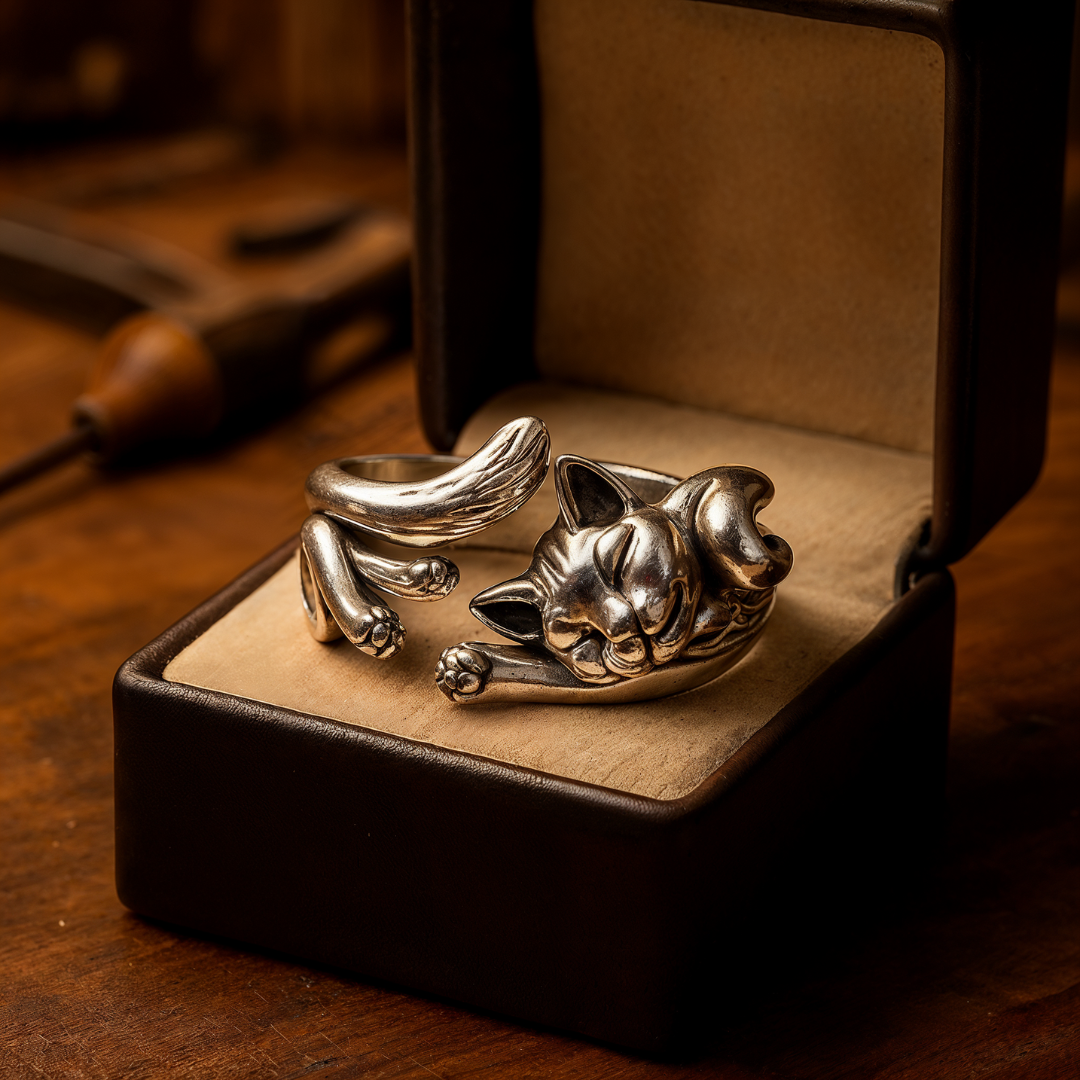 Vintage-Ring mit Katze in Silber