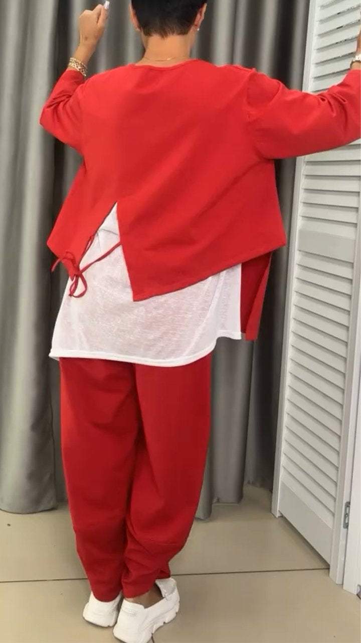 Damen Runder Hals Zweiteiliges Top und Hose Set