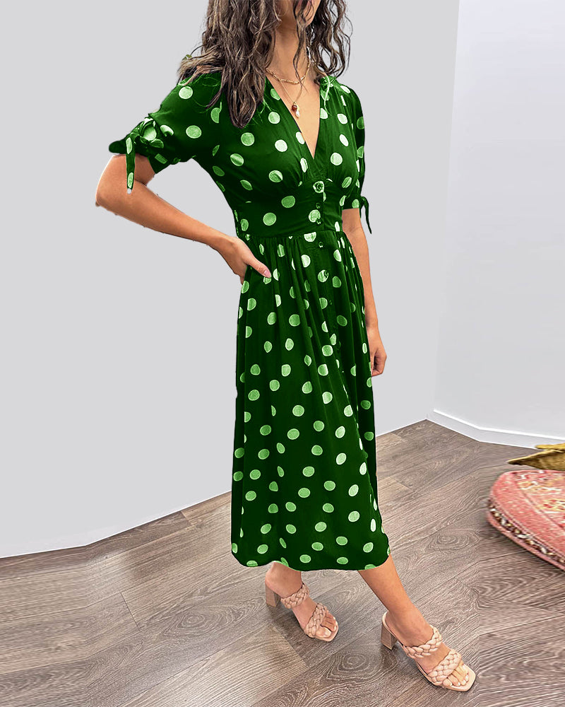 CATERINA | Midi Kleid mit V-Ausschnitt und zeitlosem Punktmuster