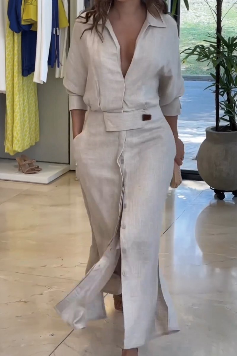 Maxi-Kleid aus Baumwolle und Leinen in einfarbig
