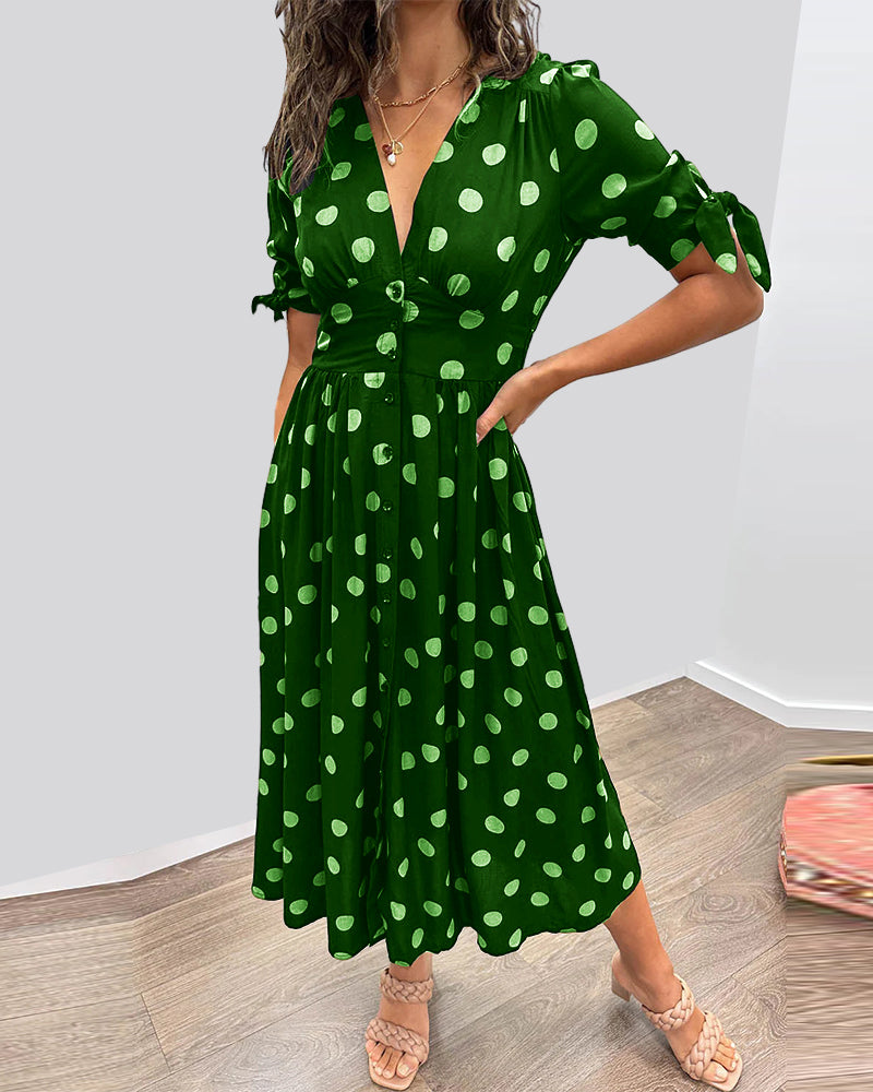 CATERINA | Midi Kleid mit V-Ausschnitt und zeitlosem Punktmuster
