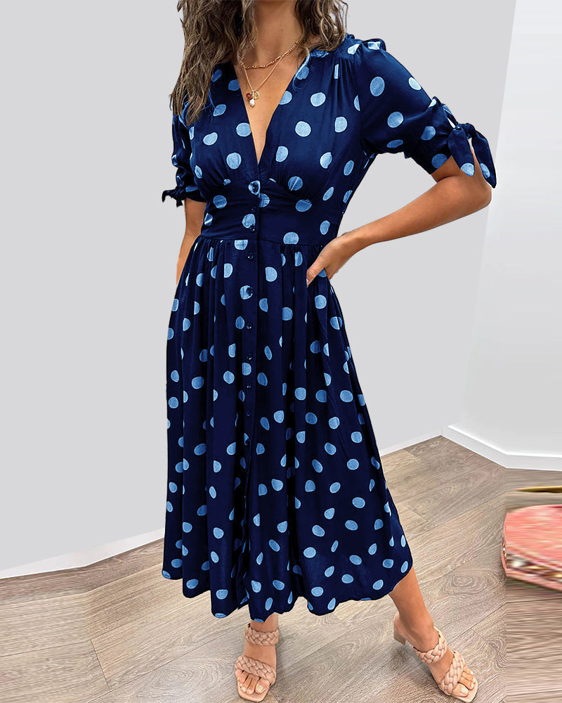 CATERINA | Midi Kleid mit V-Ausschnitt und zeitlosem Punktmuster