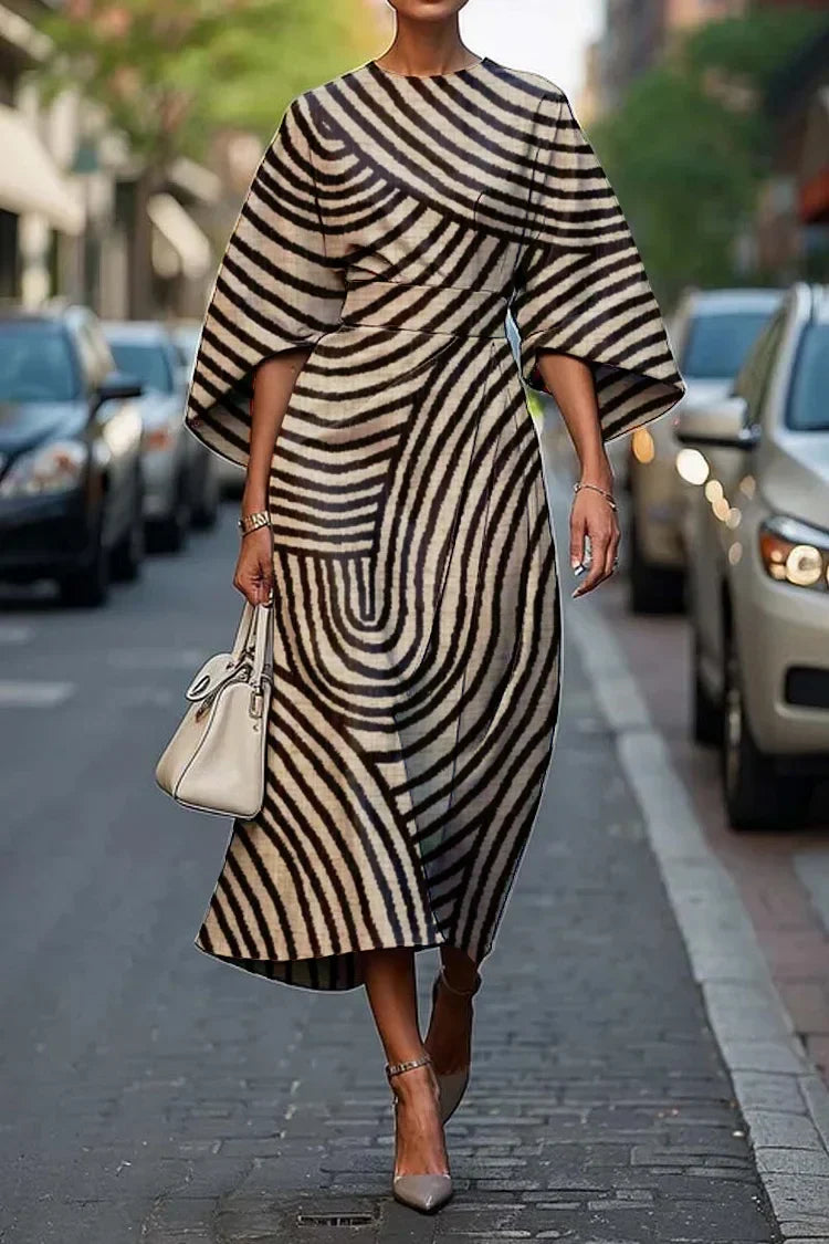 Vrouwen Elegante Abstracte Kunst Print Midi Jurk