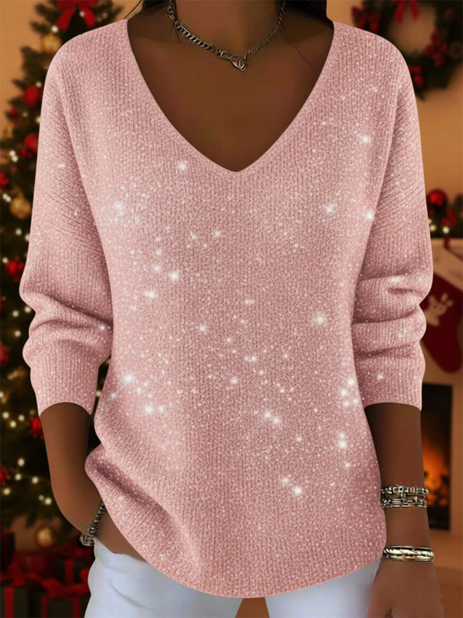 María — Der festliche Pullover mit V-Ausschnitt, um an Weihnachten zu strahlen