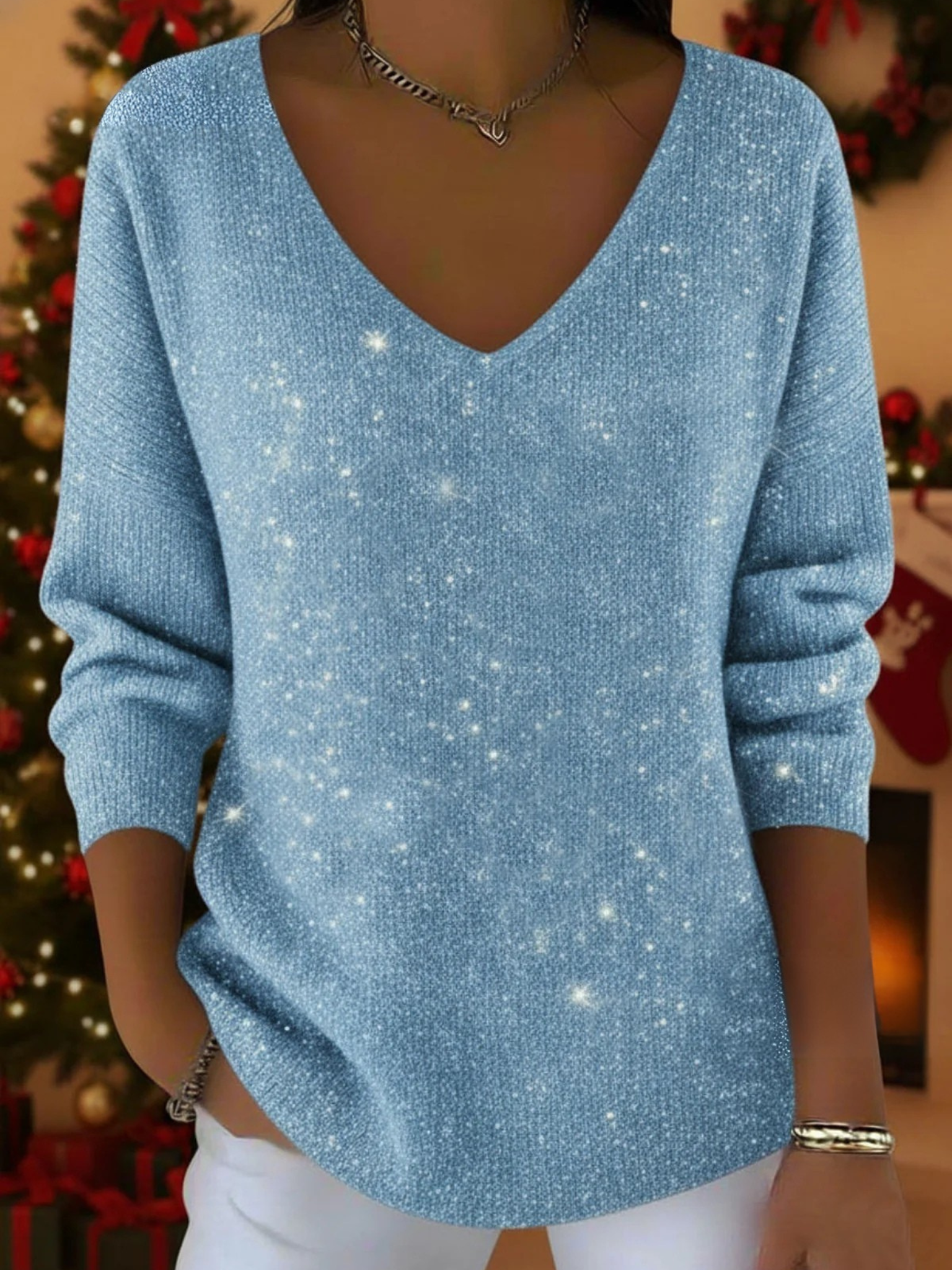 María — Der festliche Pullover mit V-Ausschnitt, um an Weihnachten zu strahlen