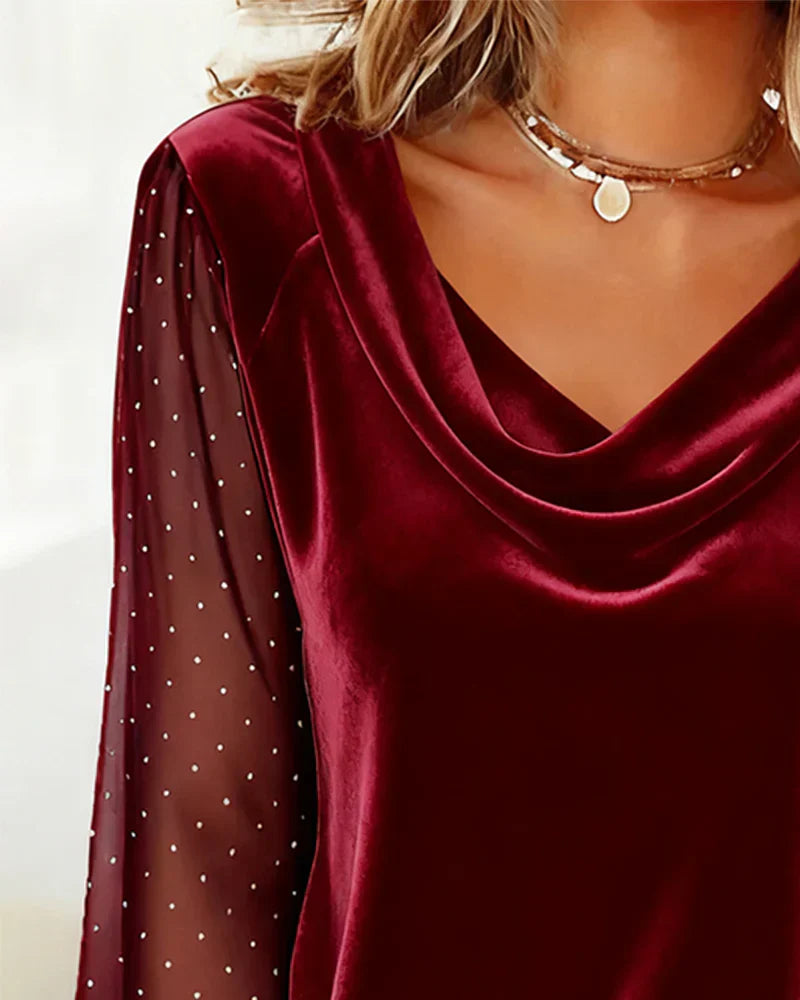 Amelia - Bluse mit drapiertem Kragen und semi-transparenten Einsätzen