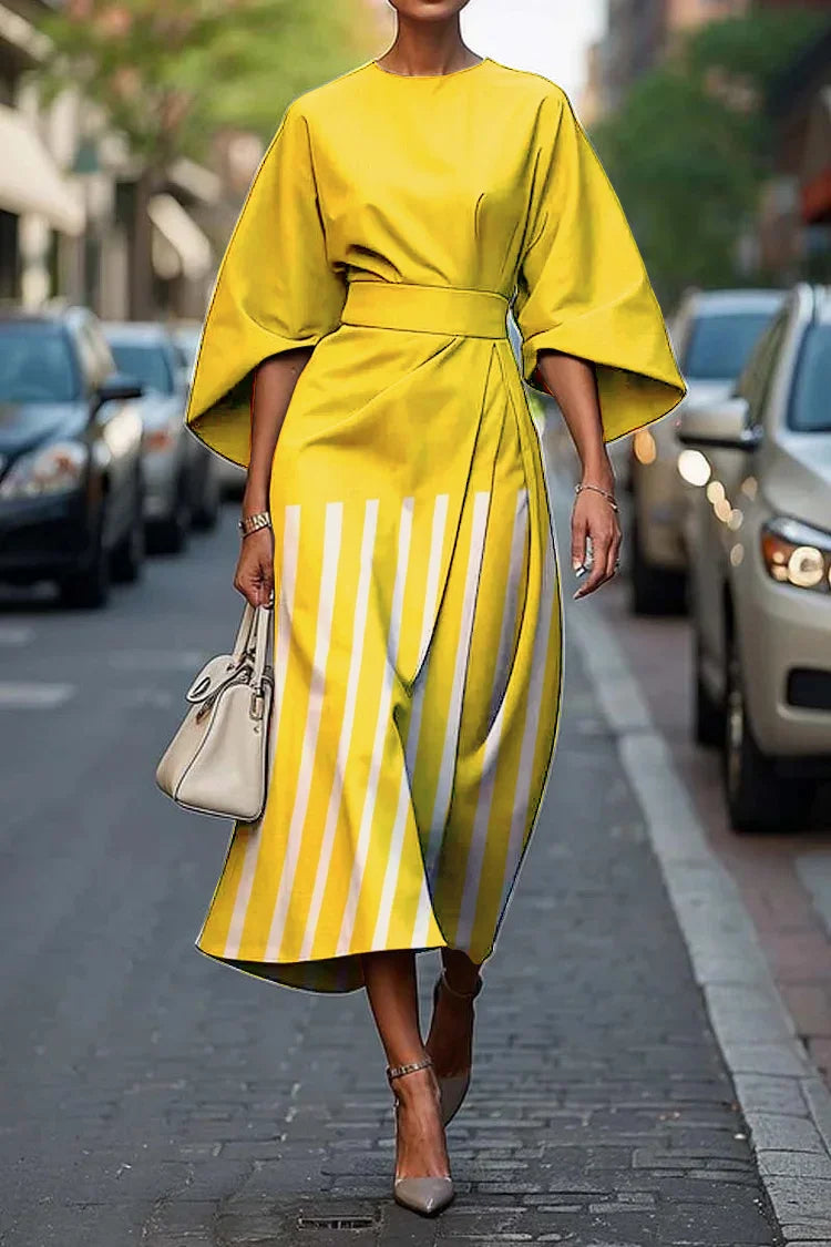 Vrouwen Vintage Elegante Geometrische Abstracte Print Midi Jurk