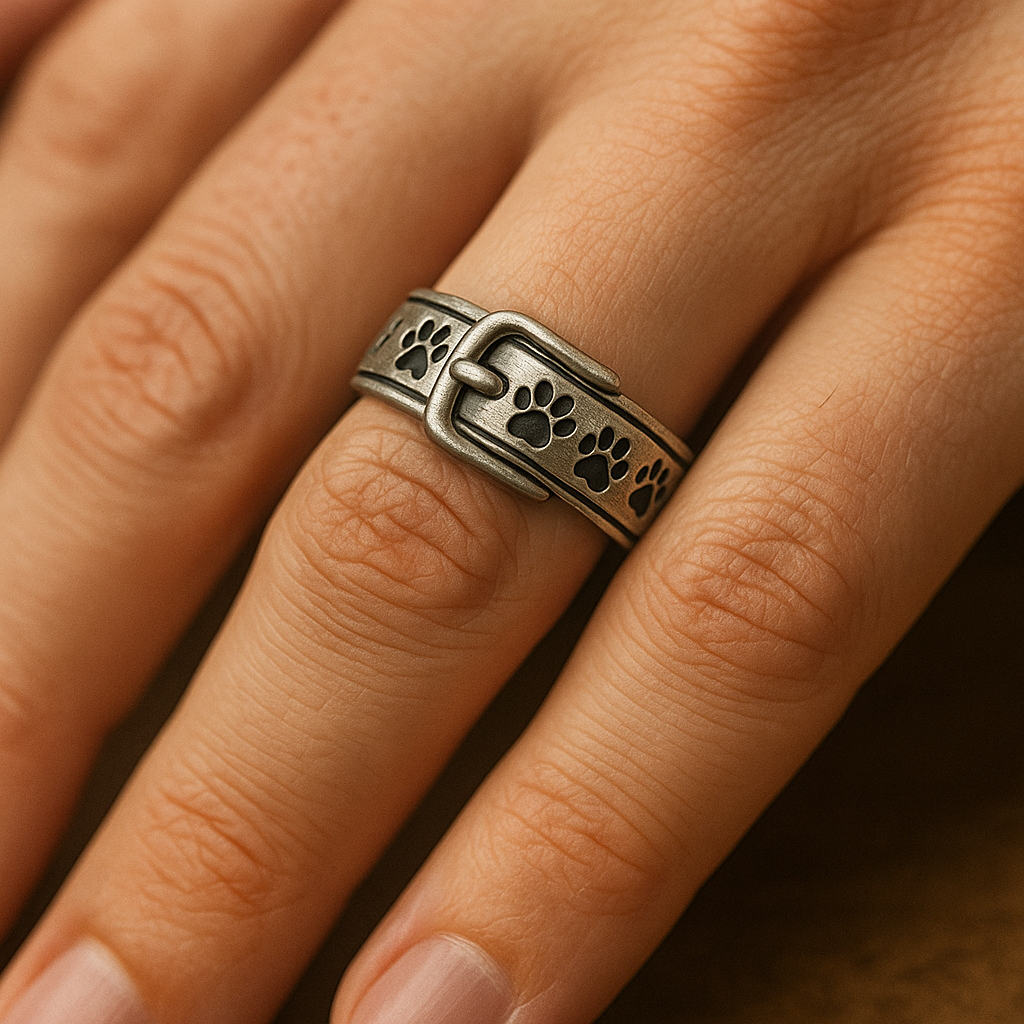 Ring mit einem süßen und eleganten Halsband in Form eines Hundes