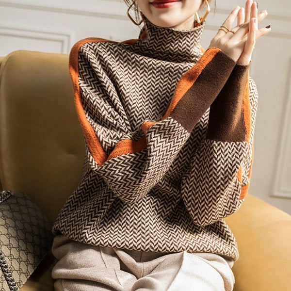 Clémence - Hochgeschlossene Pullover mit kontrastierenden Streifen