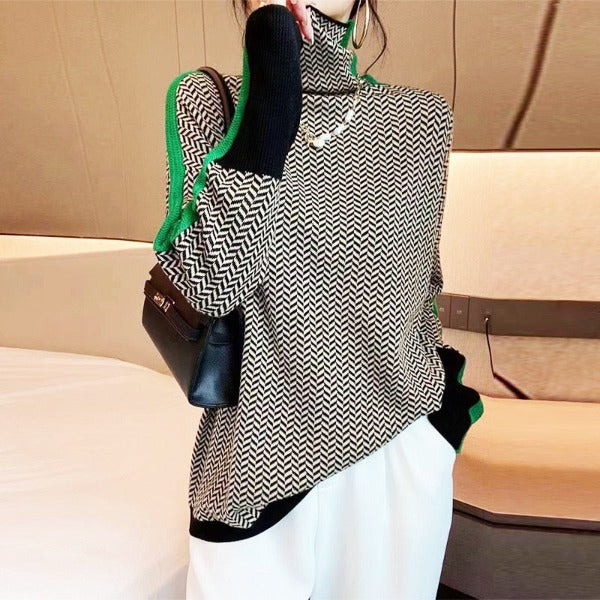 Clémence - Hochgeschlossene Pullover mit kontrastierenden Streifen