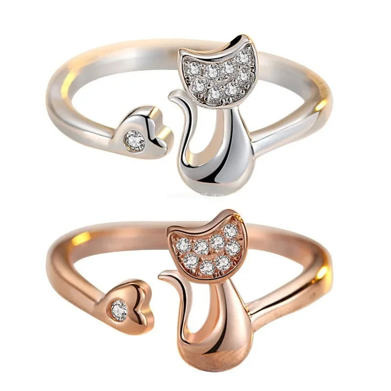 Offener Ring in Katzenform – Zirkonia