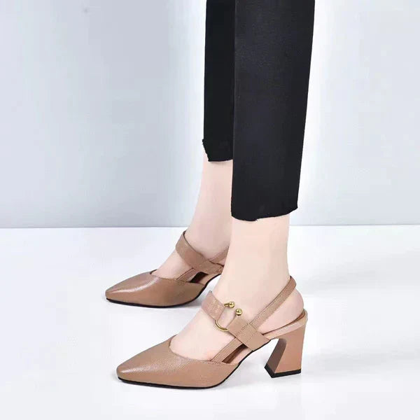 Slingback Pumps mit Absatz – Spitz und Strukturierter Synthetikleder
