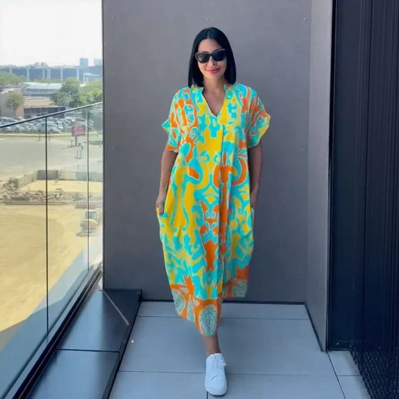 Vestido Oceania™ aus Viskose mit Weitem Schnitt und Tropischem Druck