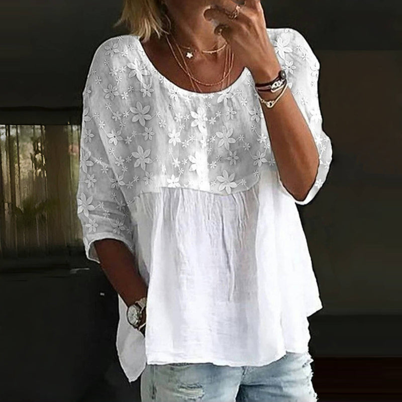 Bluse Patchwork Bestickte Blumen