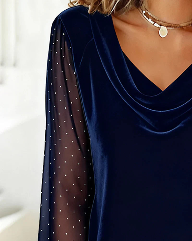 Amelia - Bluse mit drapiertem Kragen und semi-transparenten Einsätzen