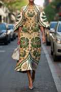 Dames Vintage Elegante Bloemenprint Midi Jurk