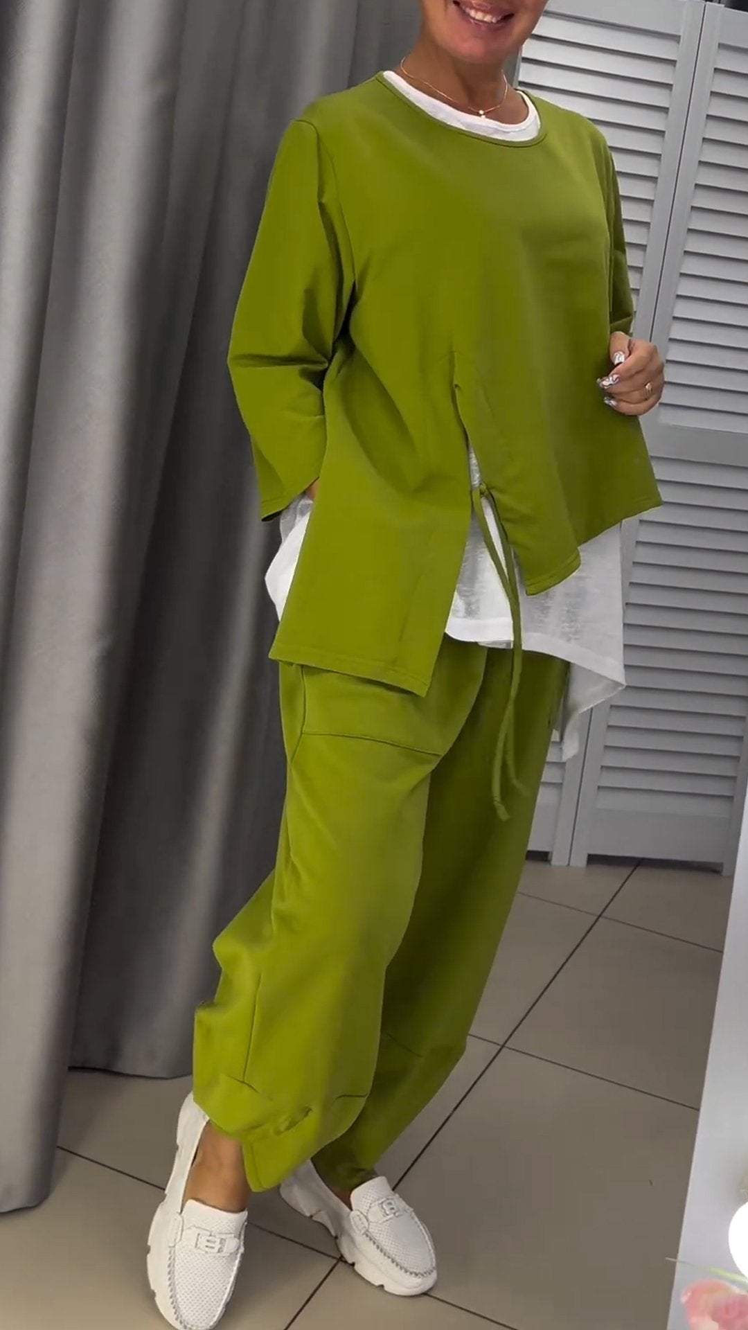 Damen Runder Hals Zweiteiliges Top und Hose Set